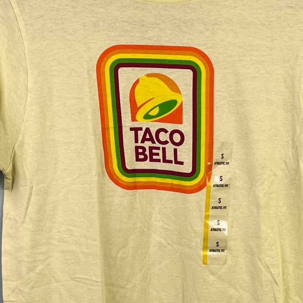 Taco Bell Graphic Retro Rainbow Yellow Athletic Fit T-Shirt Small Official NWT - Picture 2 of 6